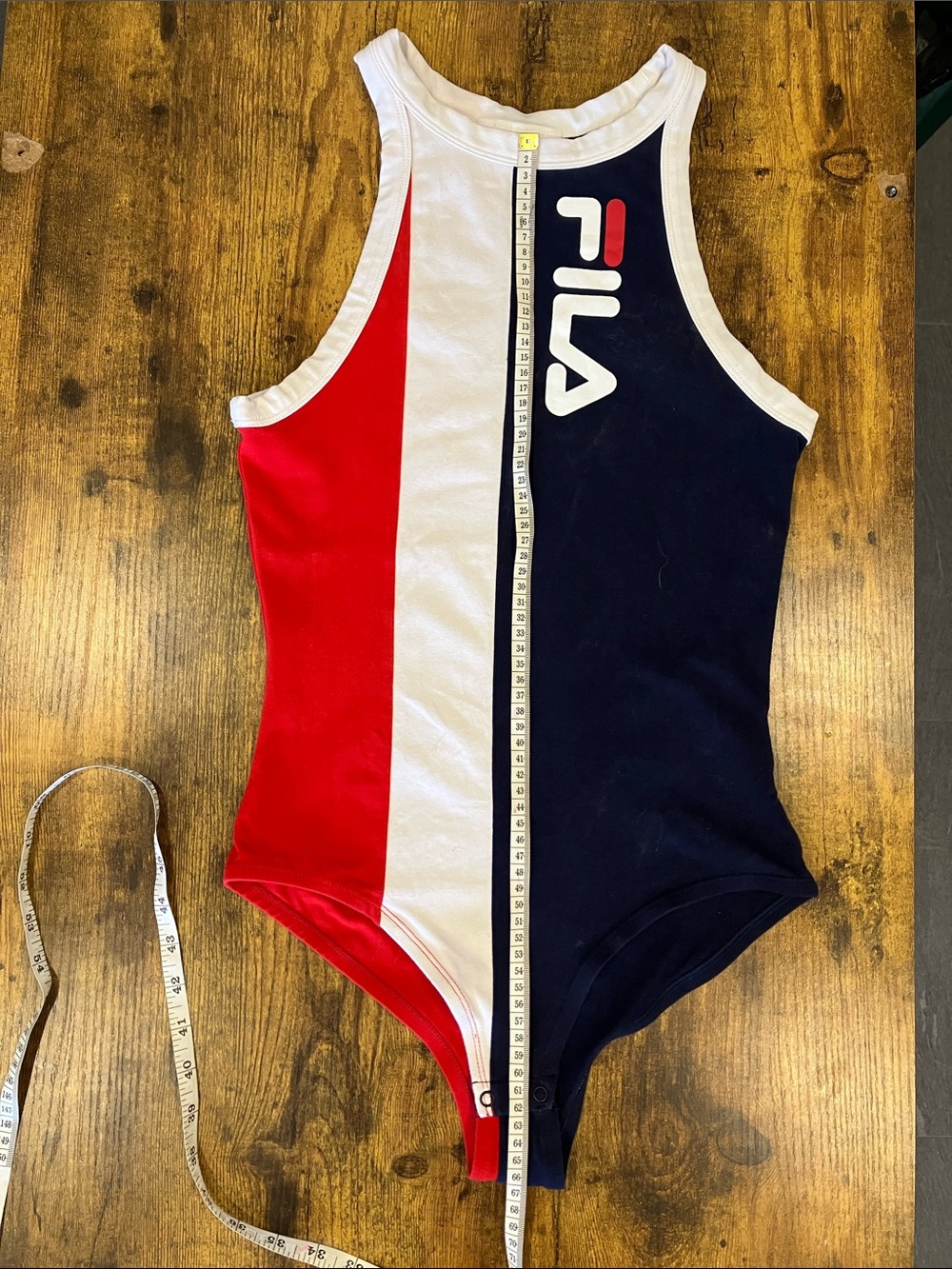 FILA Red White Navy Colorblock bodysuit in size small